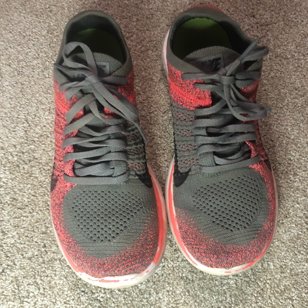 Nike Free 4.0 Flyknit Athletic running Shoes Neon Pink Gray Womens 8 631050-006